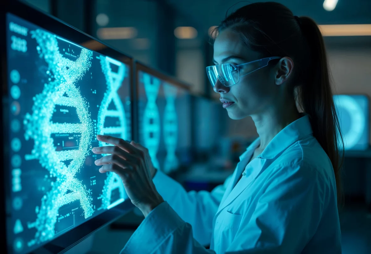 female-scientist-analyzing-dna-structure-personalized-gene-therapy-health-research-ÉTERMAG-NEW